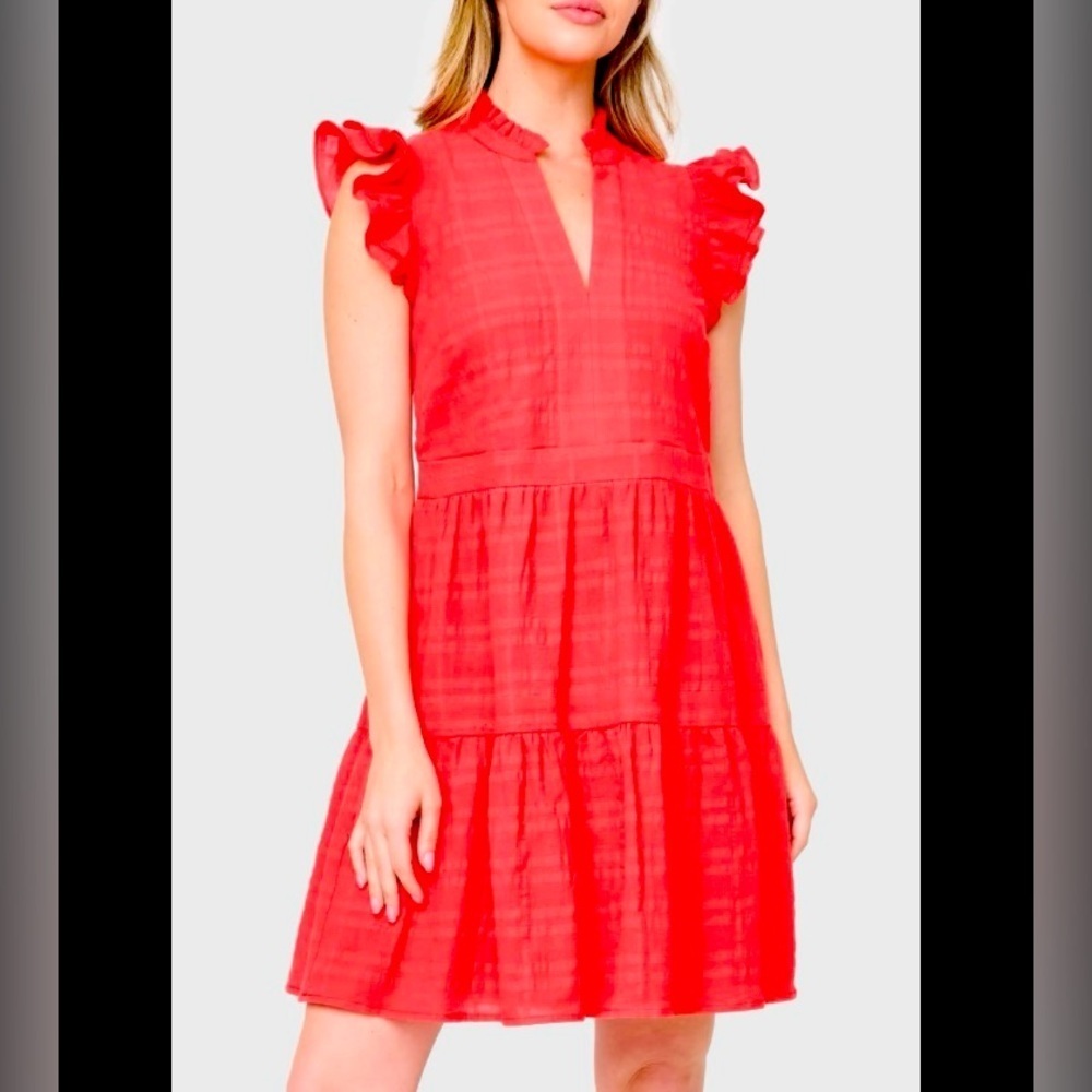 Vibrant Red Sleeveless Tiered Midi Dress